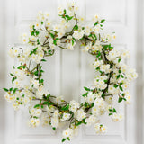 White Cherry Blossom Artificial Wreath, 30”