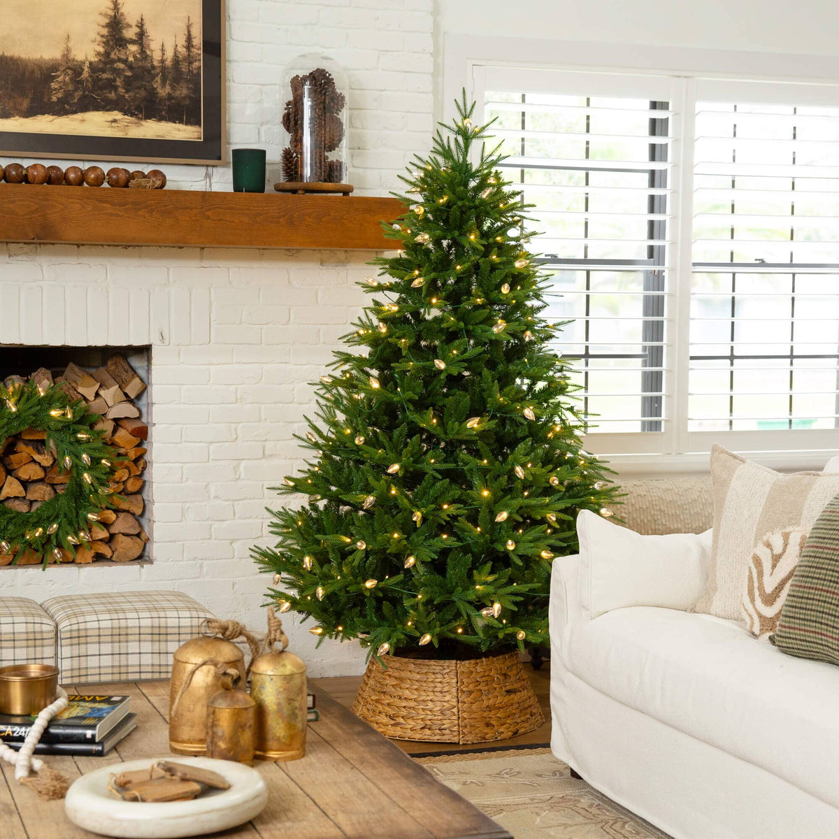 7' Pre-Lit Artificial Luxembourg Pine Christmas Tree with 340 Multicolored Bulb LED Lights