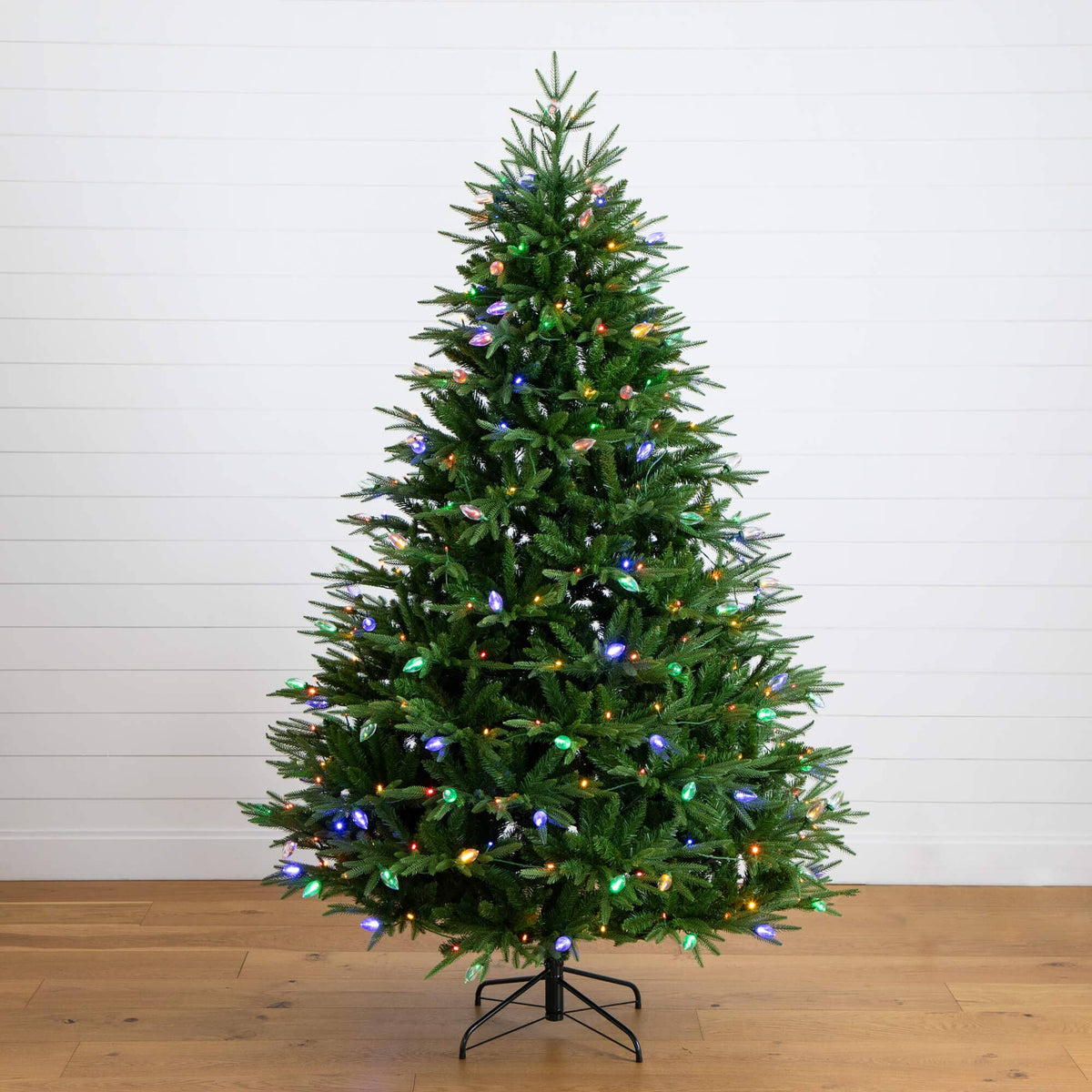 7' Pre-Lit Artificial Luxembourg Pine Christmas Tree with 340 Multicolored Bulb LED Lights