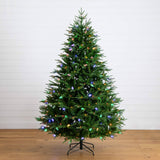 7' Pre-Lit Artificial Luxembourg Pine Christmas Tree with 340 Multicolored Bulb LED Lights