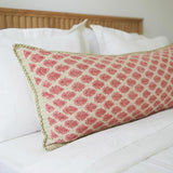 Artisan Hand Loomed Cotton Lumbar Pillow, Red Green Stitching