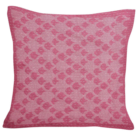Artisan Hand Loomed Cotton Square Pillow - Pink Ginkgo