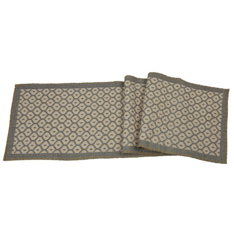 Artisan Hand Loomed Cotton Table Runner - Gray Yellow Stitching - 18"x96"