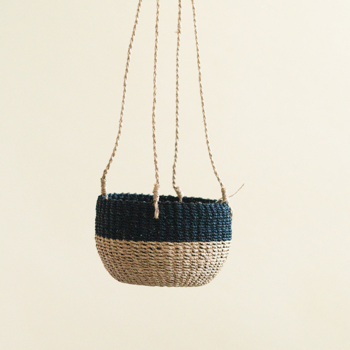 Natural + Black Colorblock Hanging Planter