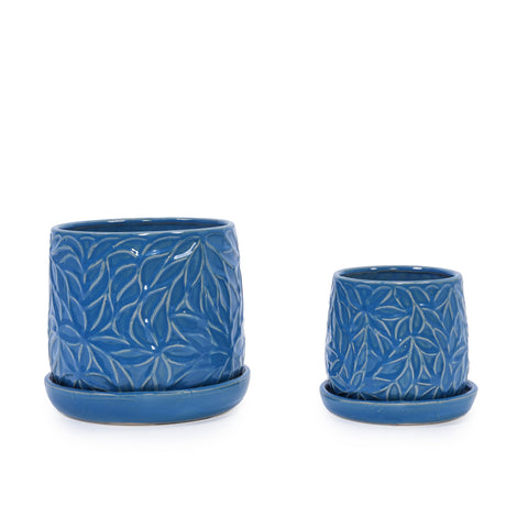 Ceramic Navy Blue Flowerpot, Set of 2