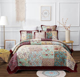 Bohemian Burgundy Paisley Patchwork Cotton Bedspread Set