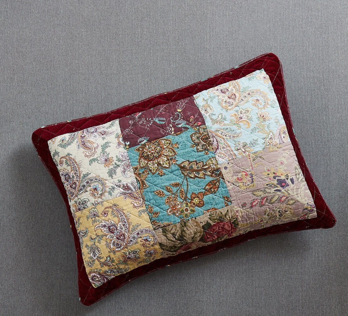 Bohemian Burgundy Paisley Patchwork Cotton Bedspread Set