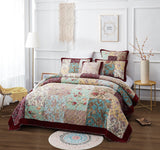 Bohemian Burgundy Paisley Patchwork Cotton Bedspread Set