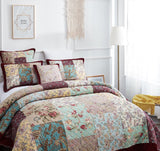 Bohemian Burgundy Paisley Patchwork Cotton Bedspread Set