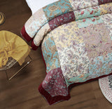Bohemian Burgundy Paisley Patchwork Cotton Bedspread Set