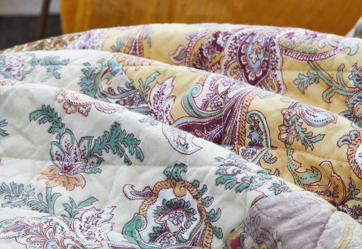 Bohemian Burgundy Paisley Patchwork Cotton Bedspread Set