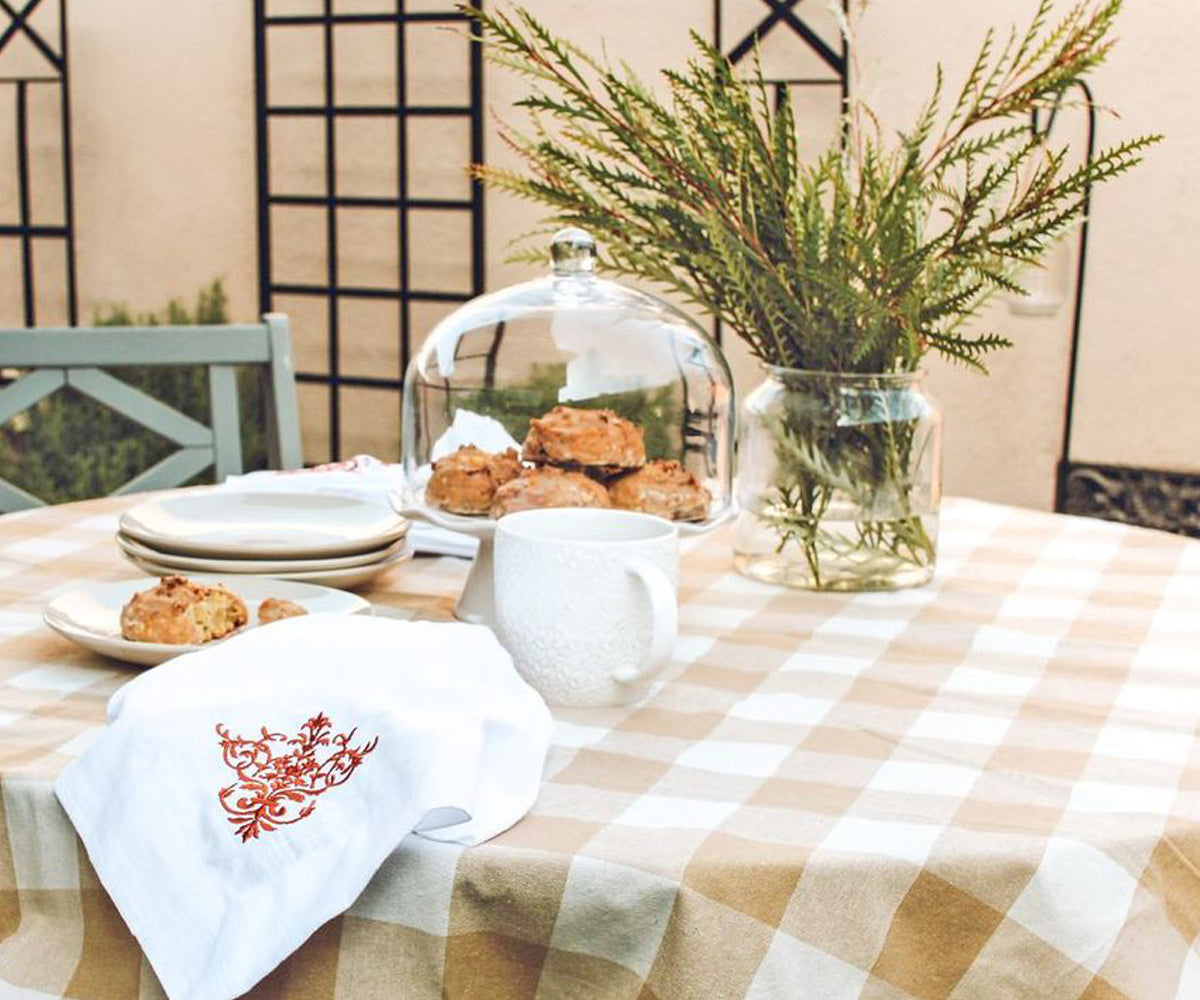 Beige Gingham Tablecloth