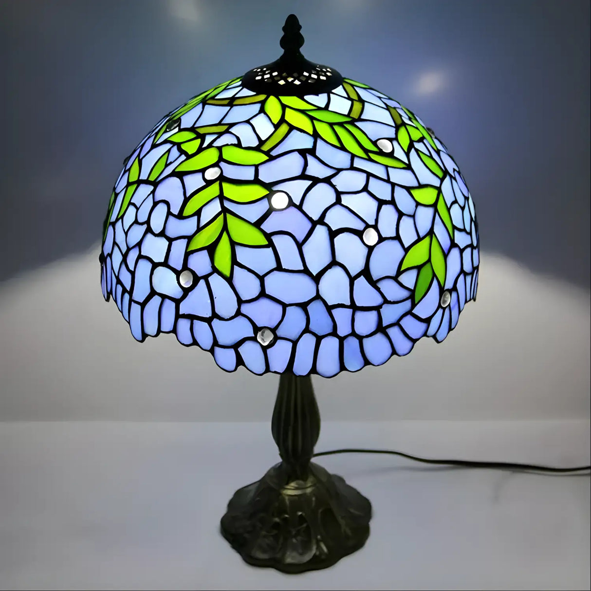 Blue Wisteria Glass Tiffany Lamp Genuine