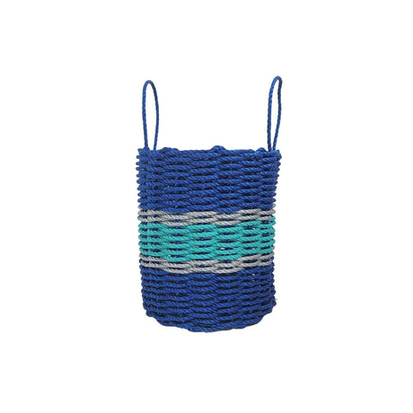 Authentic Maine Lobster Rope Storage Basket Blue and Teal with light Gray Accents