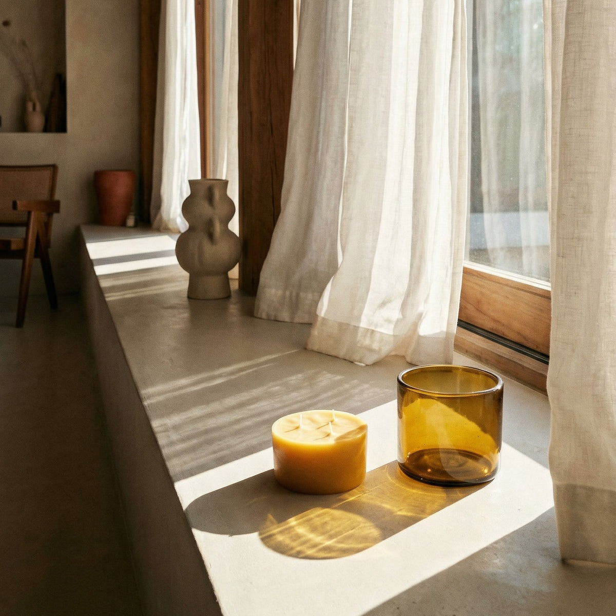 Pure Beeswax Candle in Blown Glass