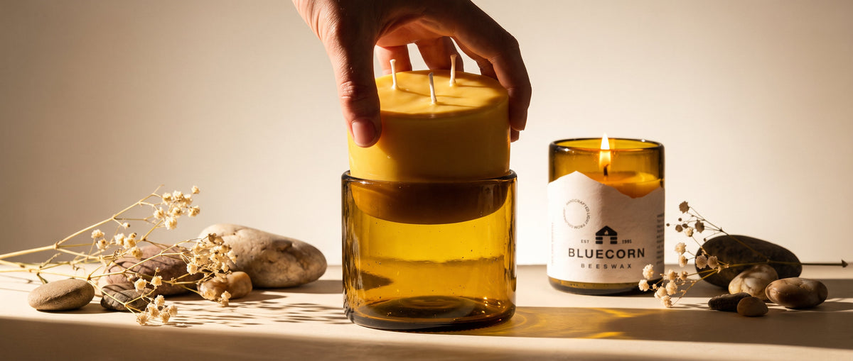 Pure Beeswax Candle in Blown Glass