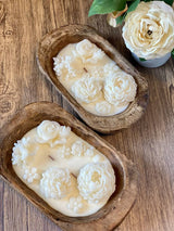 Dough Bowl Candle | Carved Wood Bowl | Floral Candle