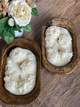 Dough Bowl Candle | Carved Wood Bowl | Floral Candle