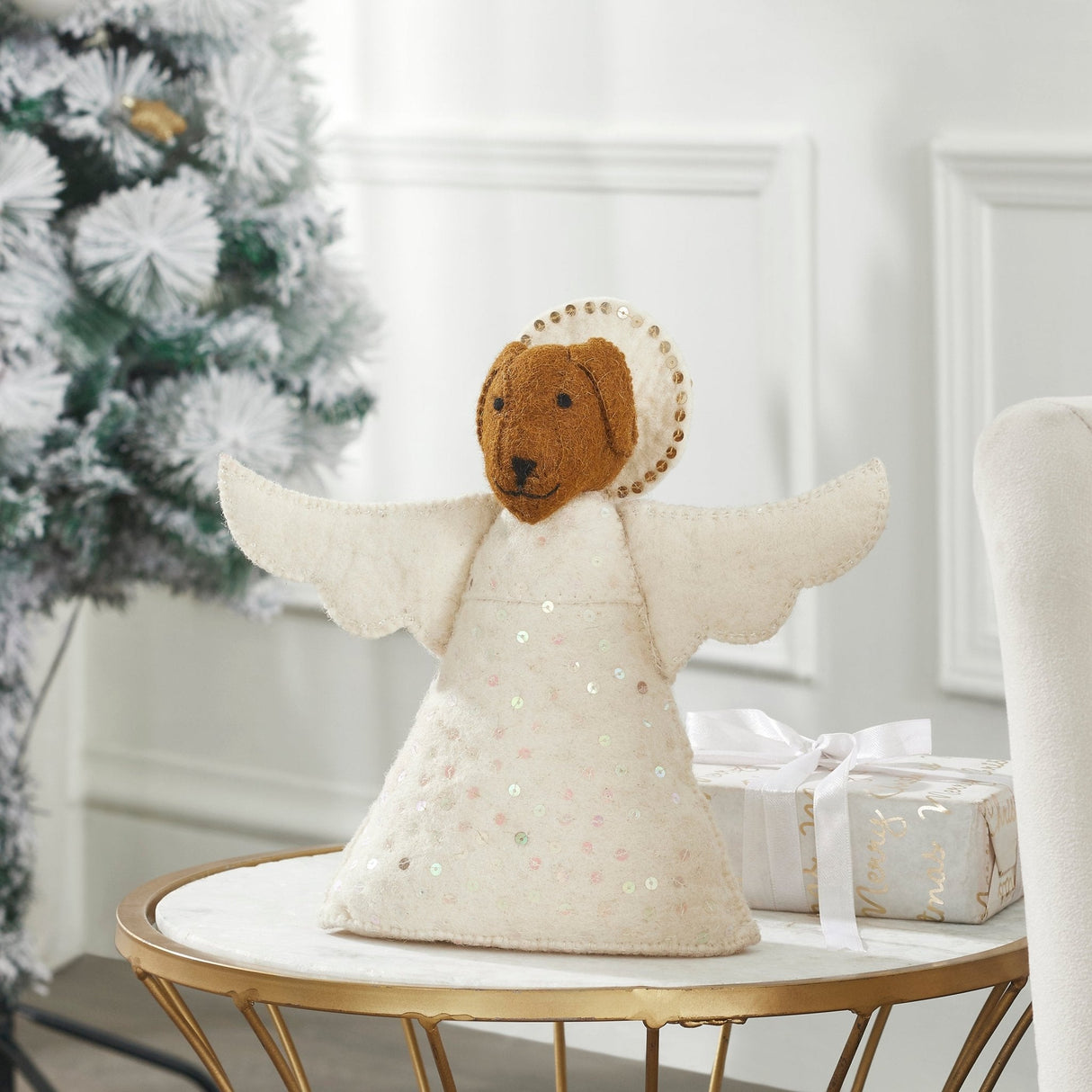 Brown Dog Angel Handmade Felt Christmas Tree Topper Arcadia Home