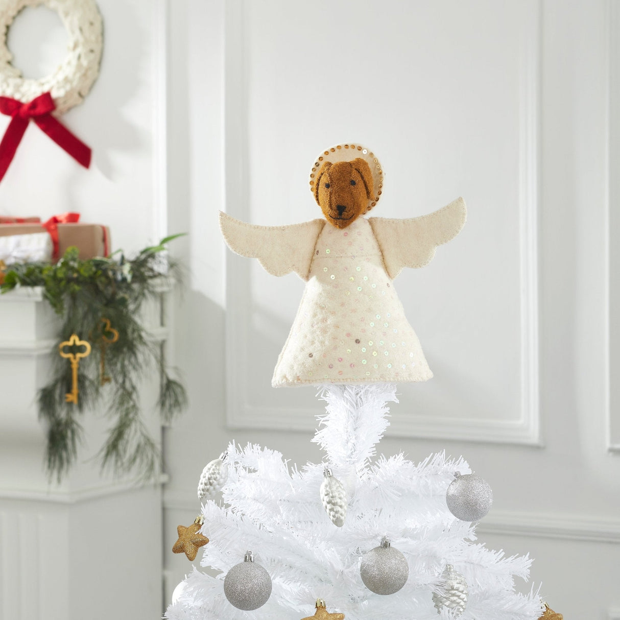Brown Dog Angel Handmade Felt Christmas Tree Topper Arcadia Home