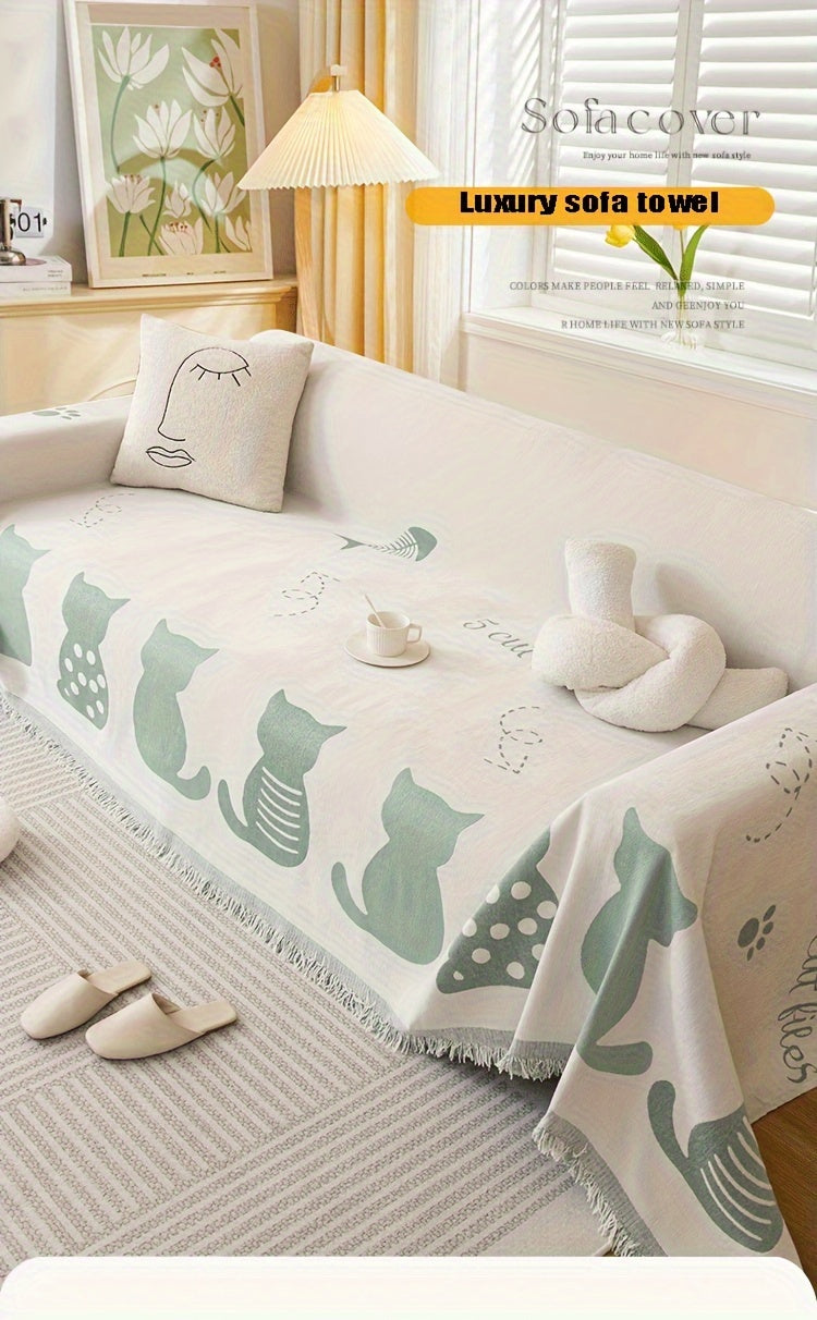 Chenille Cat Cartoon Sofa Cover Blanket