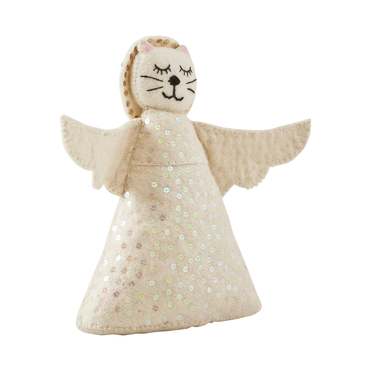 Handmade Cat Angel Felt Christmas Tree Topper Cream Arcadia Home