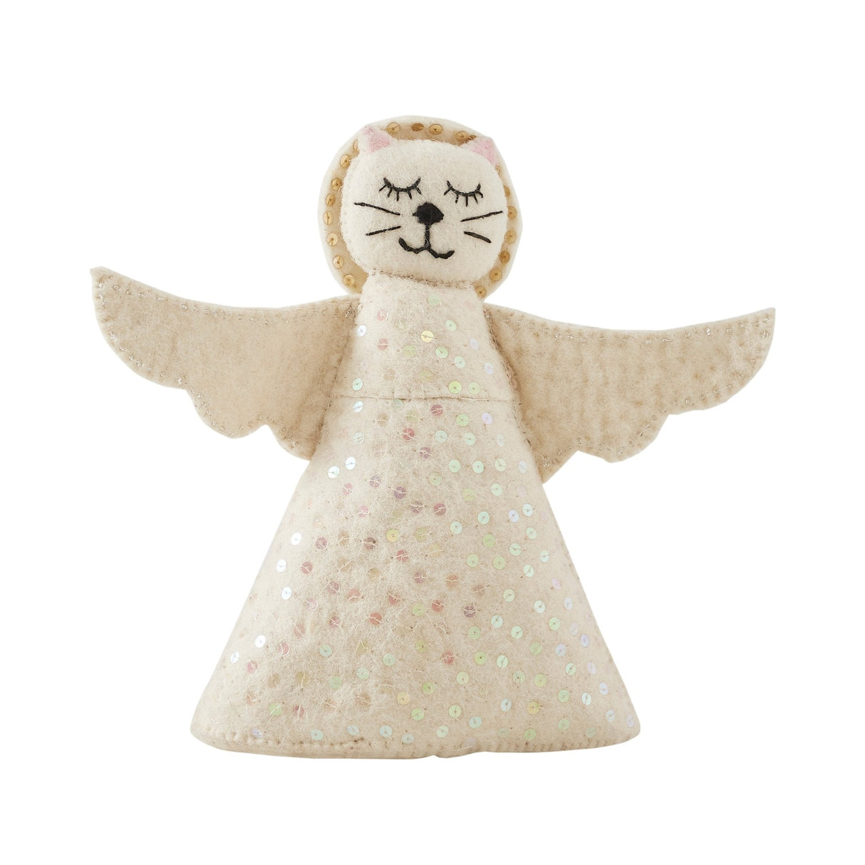 Handmade Cat Angel Felt Christmas Tree Topper Cream Arcadia Home