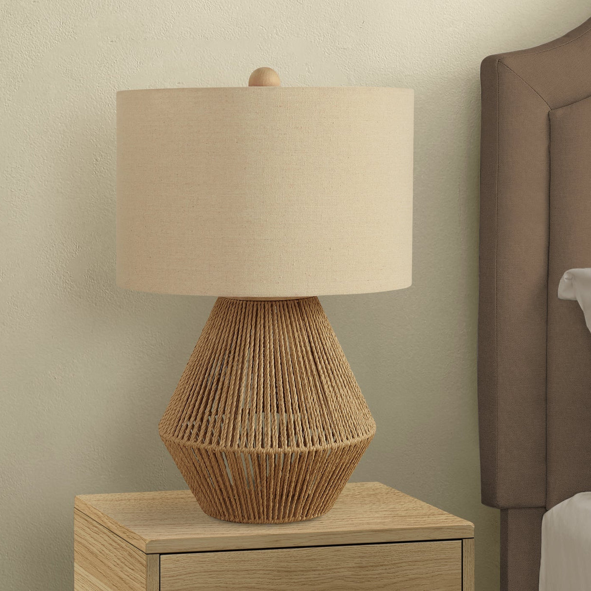 Brown Rope and Beige Shade Table Light, 22"H