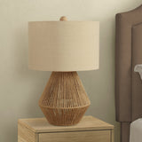 Brown Rope and Beige Shade Table Light, 22"H