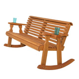 Amish Casual Roll Back Wooden Outdoor Double Rocker Bench