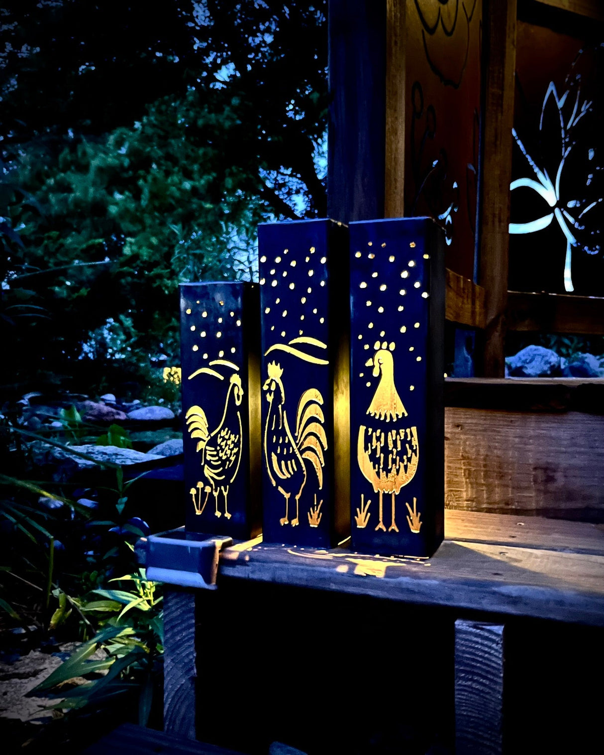 Chicken Coop Trio Luminary Pillars w/ Solar Cap
