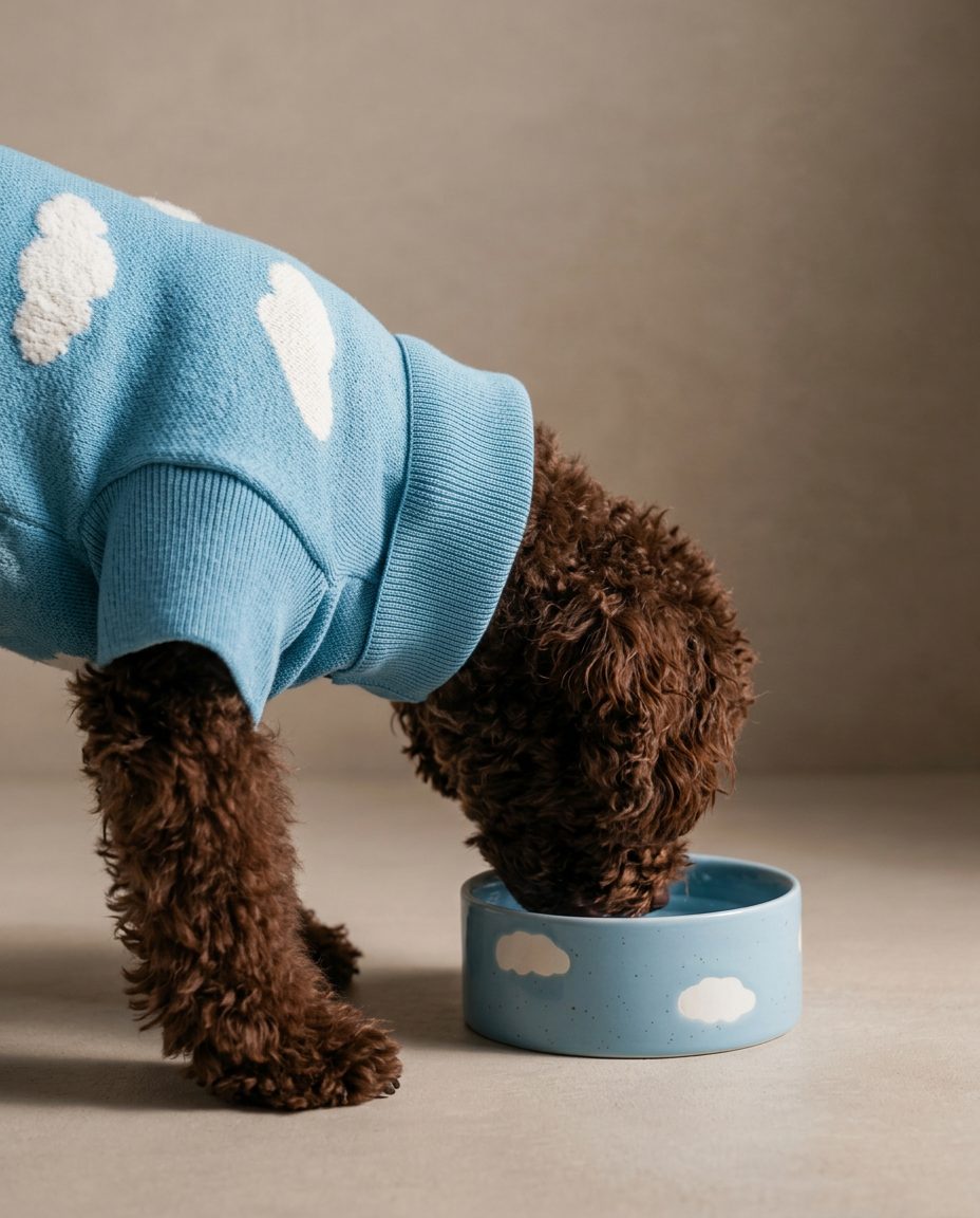 Set of 2 Blue Medium stoneware ceramic Pet Bowls — Cloud Collection