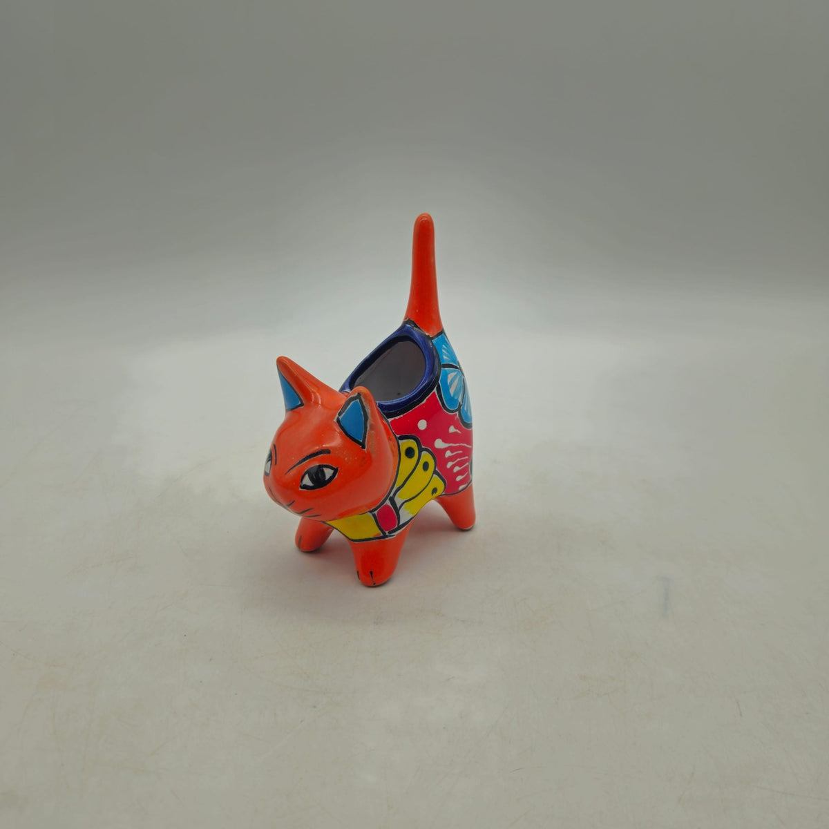 Colorful Talavera Cat Planter | Mexican Ceramic Art