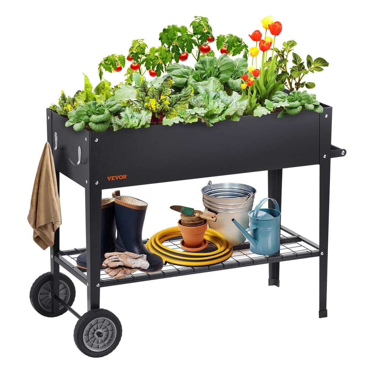 Raised Garden Bed, Galvanized Metal Planter Box, Elevated Outdoor Planting Boxes with Legs, for Growing Flowers/Vegetables/Herbs in Backyard/Garden/Patio/Balcony, Black