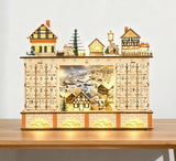 Light Up Table Xmas Wooden Store Holiday Decoration,Christmas Advent Calendar with Countdown Drawer, Village