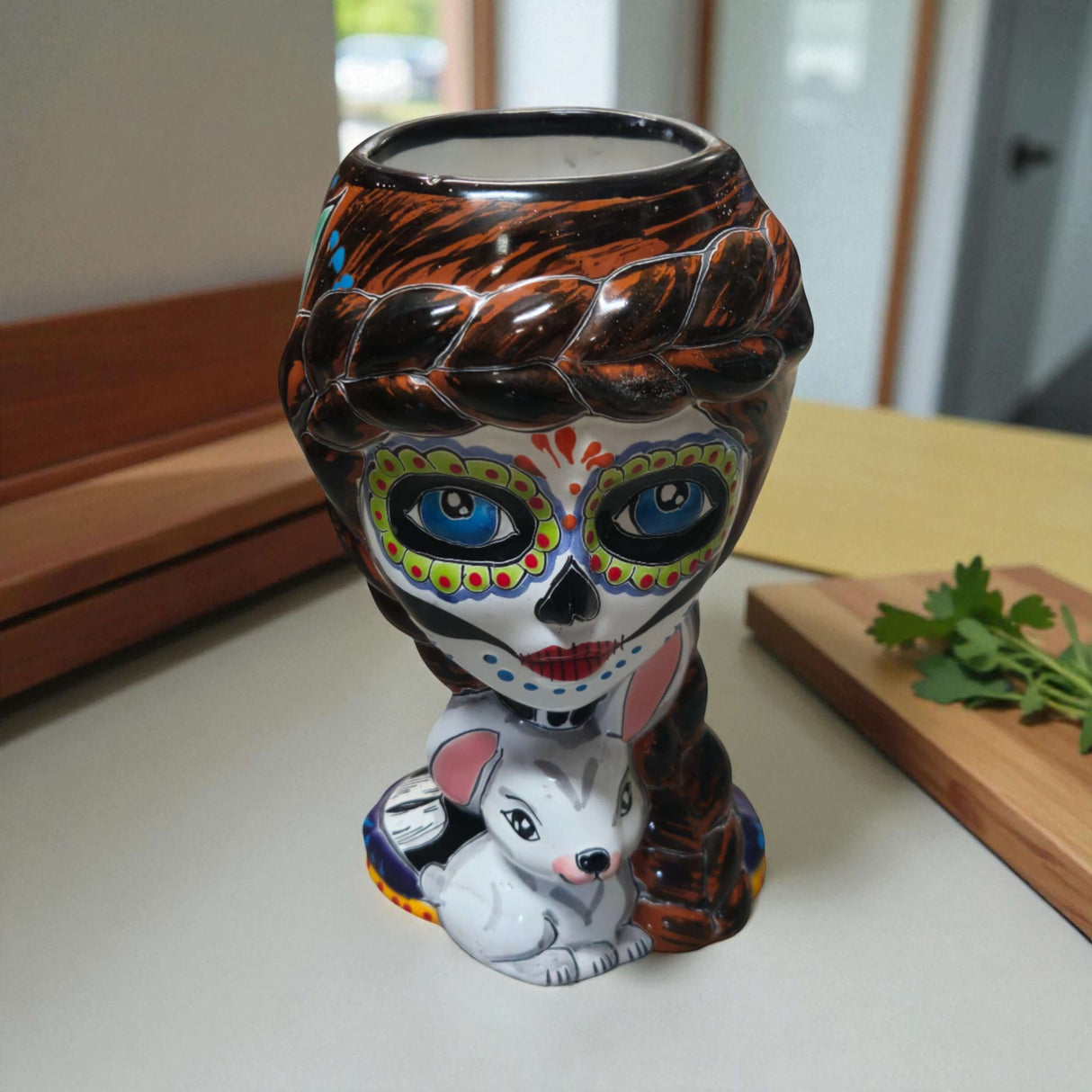 Day of the Dead Lady & Bunny Planter