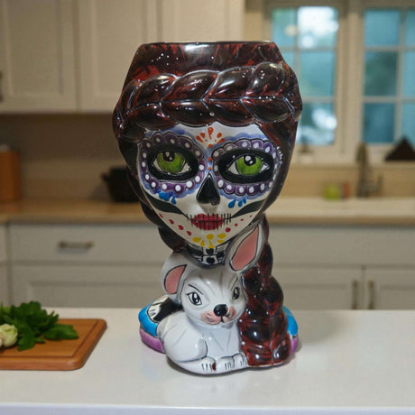 Day of the Dead Lady & Bunny Planter