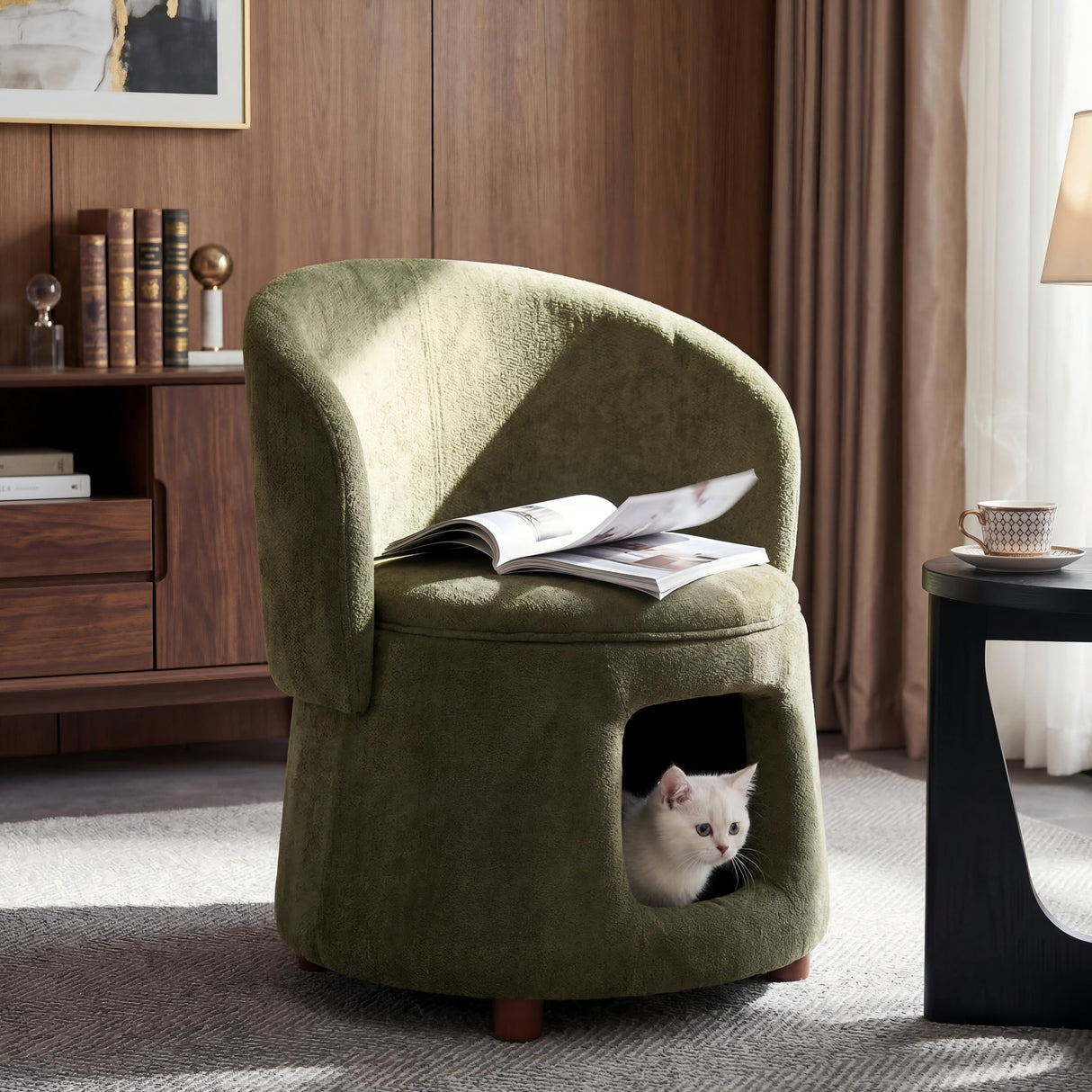 Pet Friendly Chair with Convertible Stool