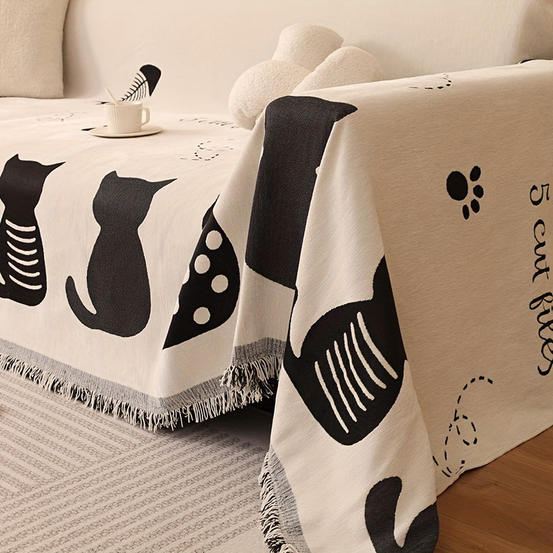 Chenille Cat Cartoon Sofa Cover Blanket