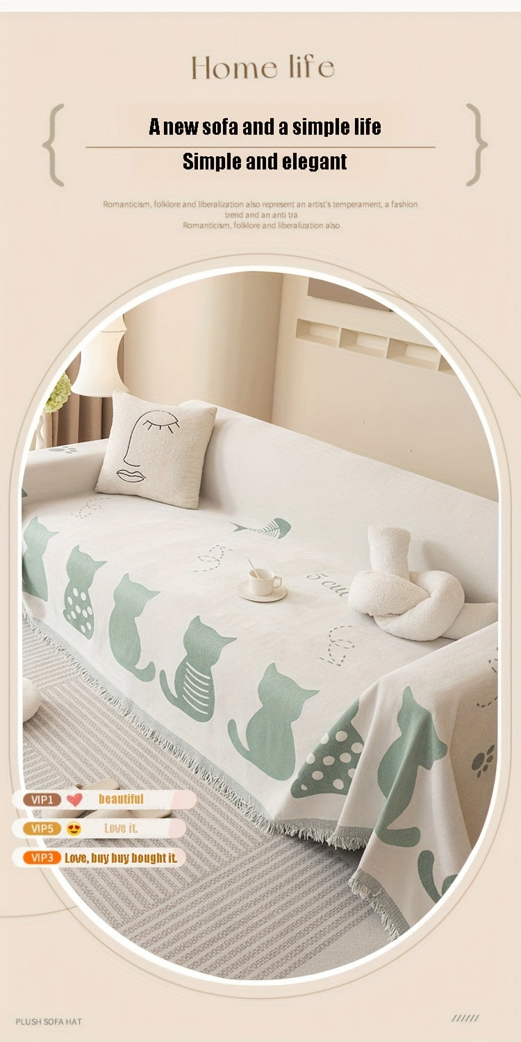 Chenille Cat Cartoon Sofa Cover Blanket