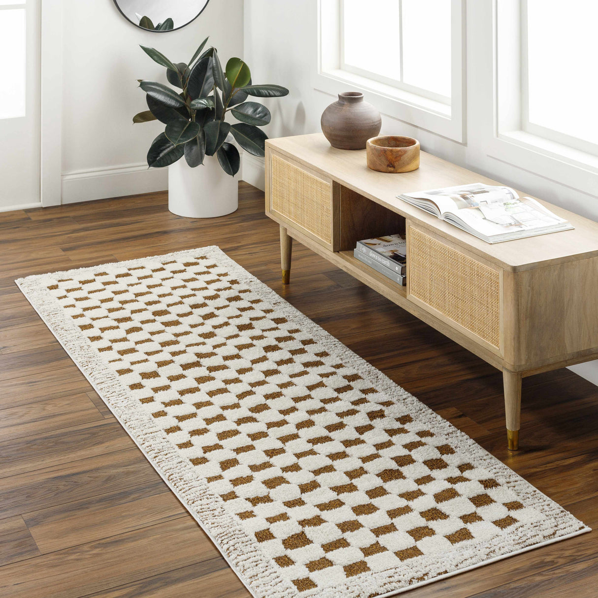 Leryn Brown & White Checkered Area Rug