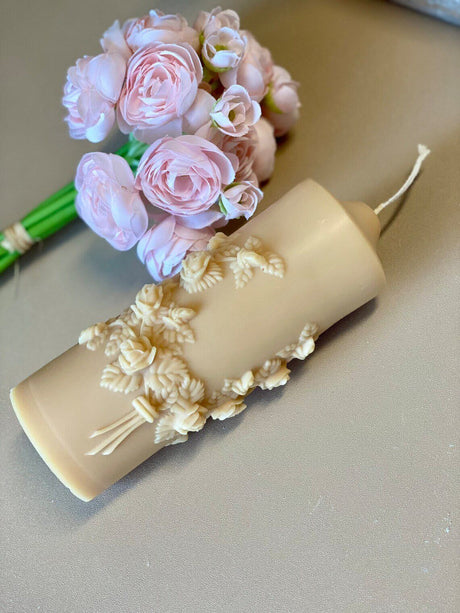Floral Pillar Scented Candle - Eco-Friendly Soy Wax Aroma