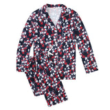 Flannel Women Pajamas Set, Navy & Red Magnolia