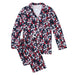 Flannel Women Pajamas Set, Navy & Red Magnolia