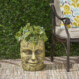 Garden Urn Planter with Carved Detail - Antique Green