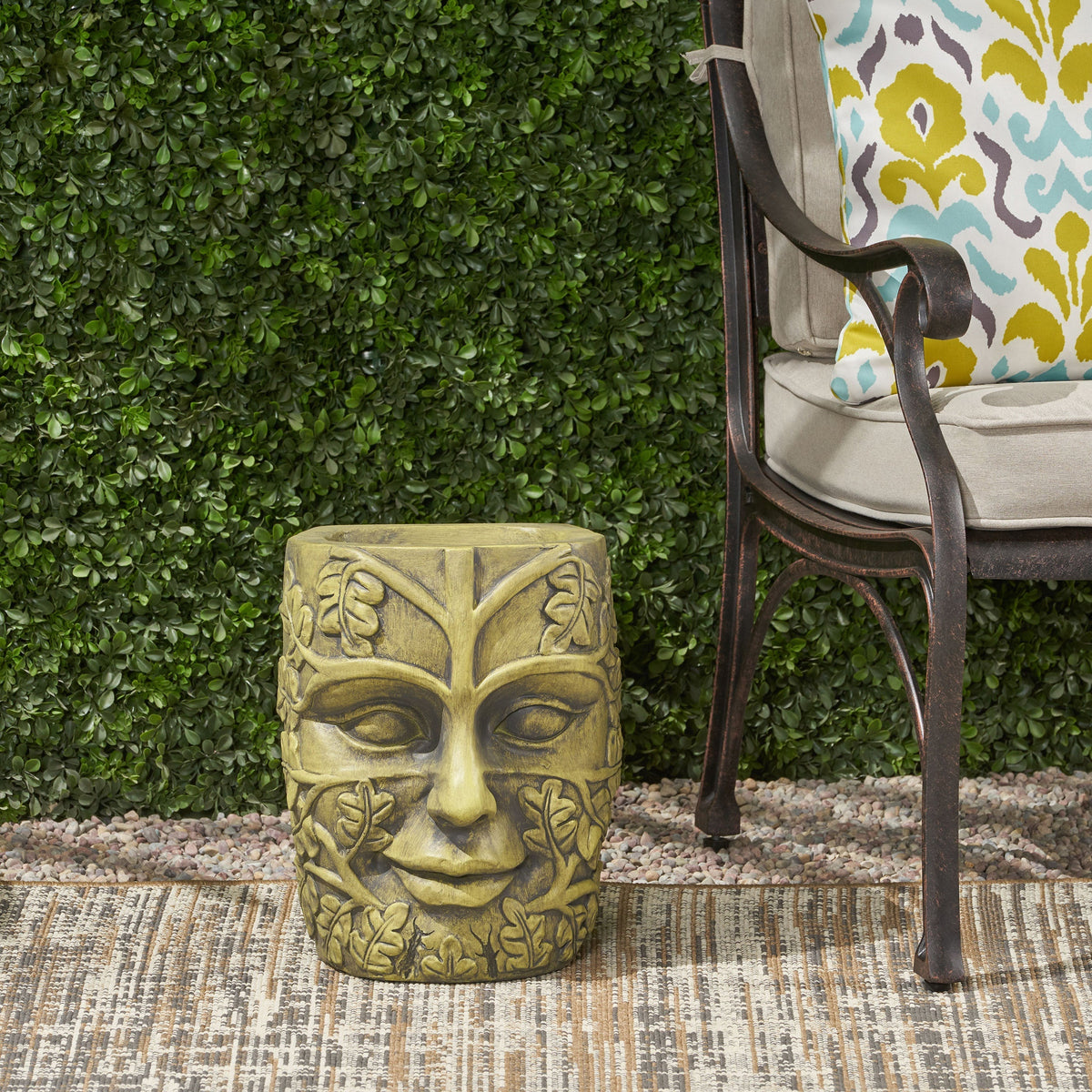 Garden Urn Planter with Carved Detail - Antique Green