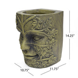 Garden Urn Planter with Carved Detail - Antique Green