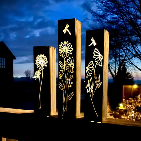 Glowing Daisies Luminary Pillars w/ Solar Cap