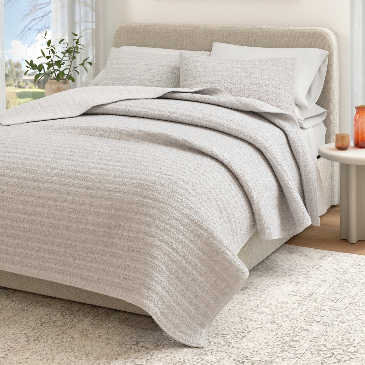 Cotton Honeycomb Waffle Garment Washed Quilt Set