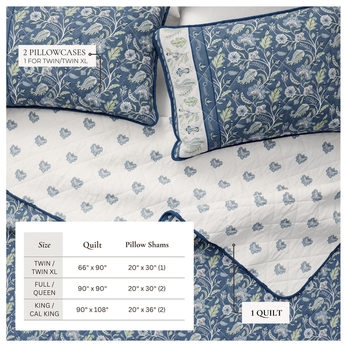 Indira Floral Boho Printed Cotton Quilt Set